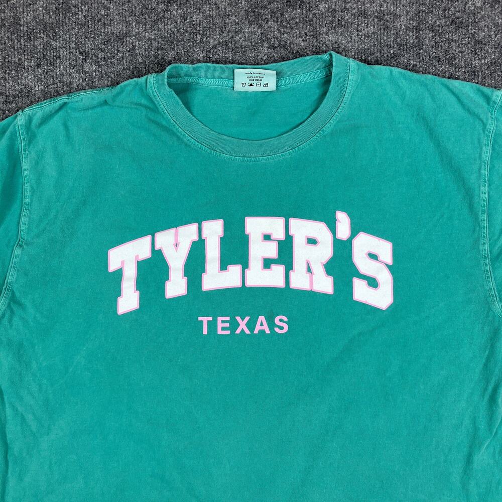 Techstyles T-Shirt Mens Size L Teal Tyler's Texas‎ Graphic Short Sleeve Casual